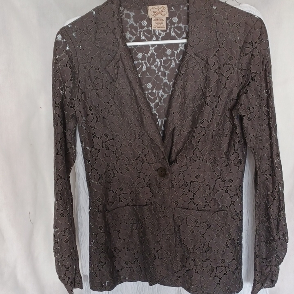 eyelash COUTURE Cotton Blend One Button Lace Blazer Small, EUC